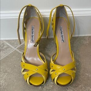 Charles David Bright Yellow Crisscross Ankle-Strap Heels